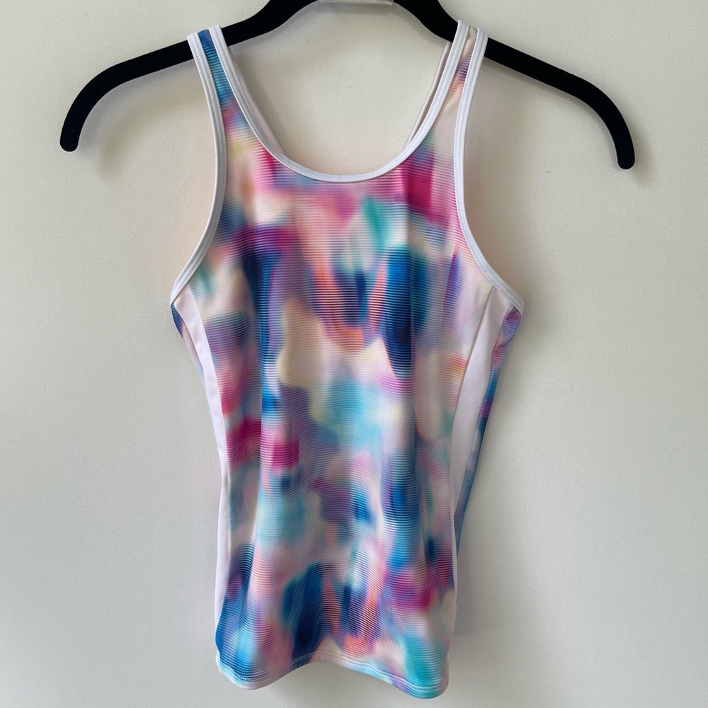 Athleta Girl Muticolor Swirl Cotton Candy Criss Cross Athletic Tank Top size XL